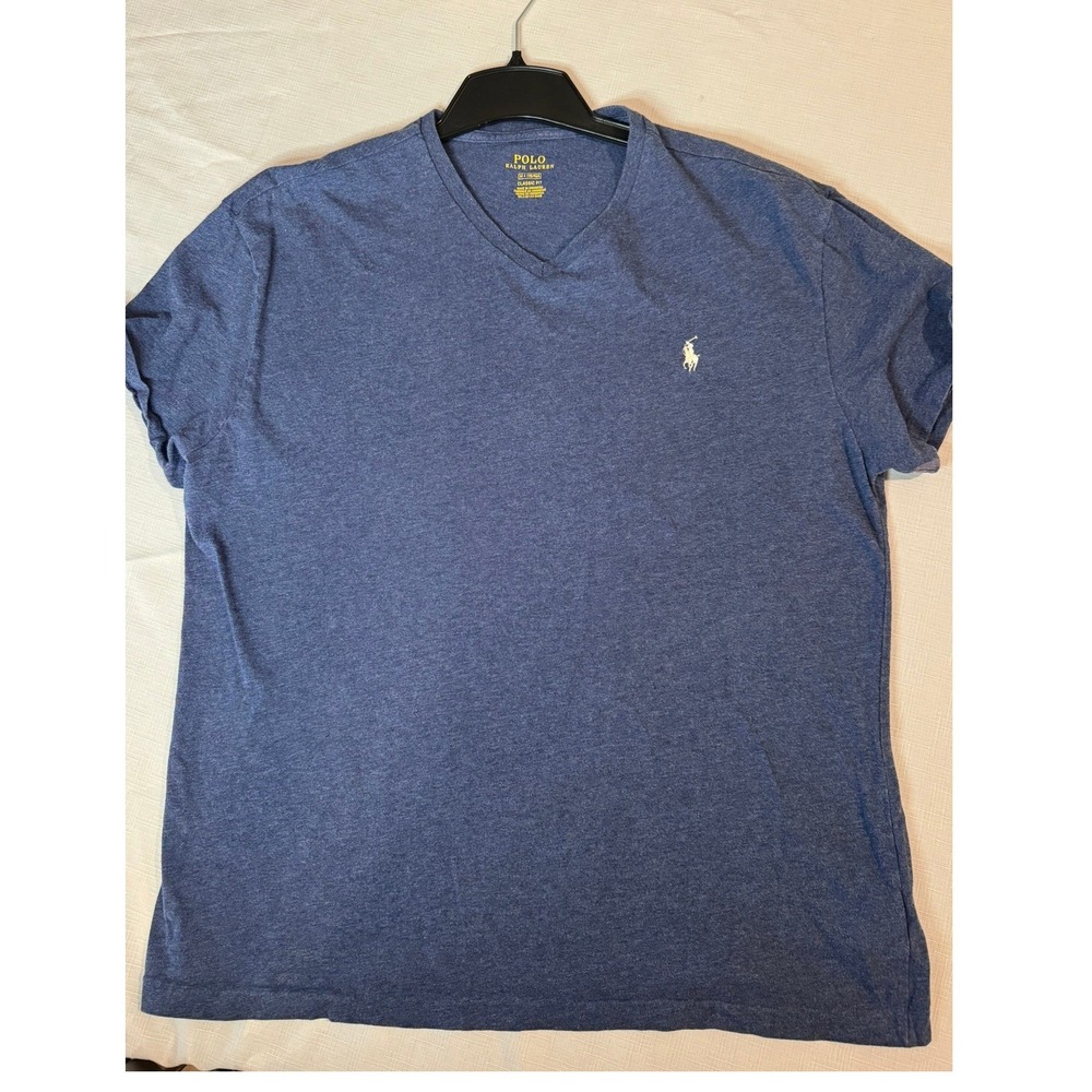 Polo Ralph Lauren Mens Classic Fit V-Neck T-Shirt Blue Heather Medium Pony Logo